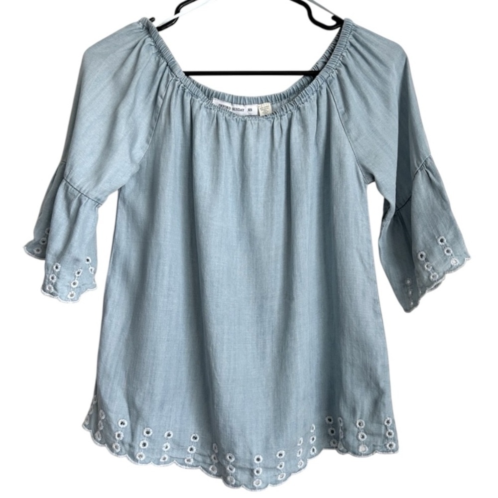 Oxford Sunday XS Blue Off the Shoulder Blouse